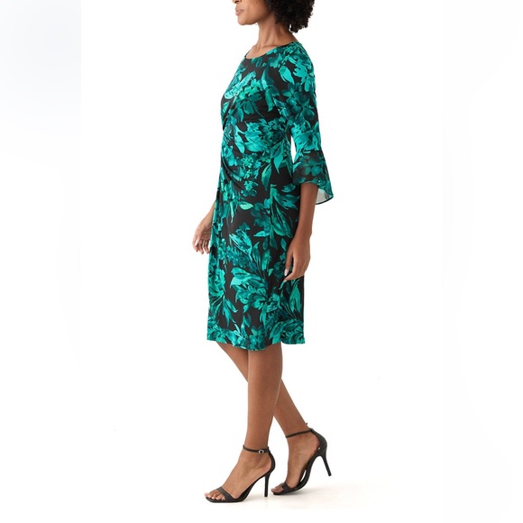 Connected Apparel 🎉🎉HP🎉🎉Elegant Green Floral Dress Sz 14 3/4 Slv not - Picture 3 of 4